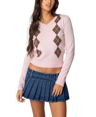 Argyle V-Neck Knit Sweater by EDIKTED