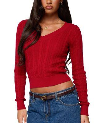Ashlee V Neck Cable Knit Top by EDIKTED