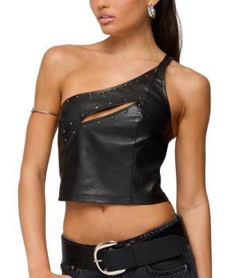 Asymmetric Cutout Faux Leather Top by EDIKTED