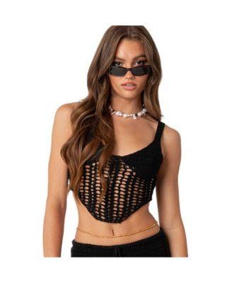 Baeside Crochet Lace Up Top by EDIKTED