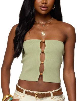 Bead Cut Out Strapless Knit Top by EDIKTED Bead Cut Out Strapless Knit Top by EDIKTED