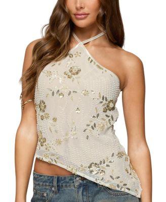 Beaded Sequin Asymmetric Halter Top by EDIKTED