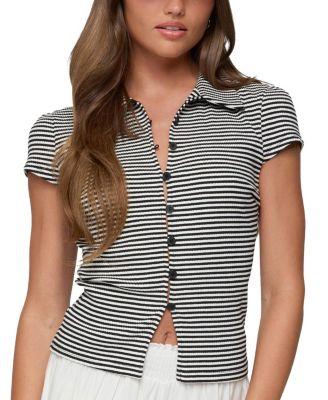 Beau Striped Ribbed Button Up Top by EDIKTED