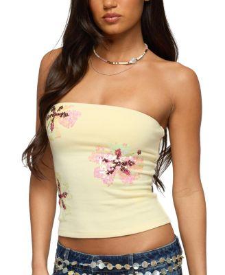 Braelyn Sequin Floral Tube Top by EDIKTED