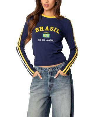 Brasil Embroidered Long Sleeve T Shirt by EDIKTED