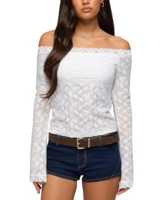 Built In Bra Off Shoulder Lace Top by EDIKTED