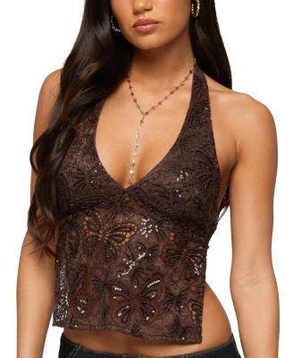 Butterfly Sequin Backless Halter Top by EDIKTED