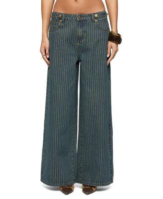 Button Pinstripe Low Rise Baggy Jeans by EDIKTED