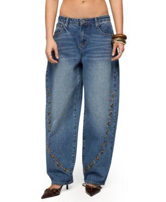 Button Stitch Low Rise Barrel Jeans by EDIKTED