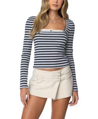 Buttoned Up Layered Striped Top by EDIKTED