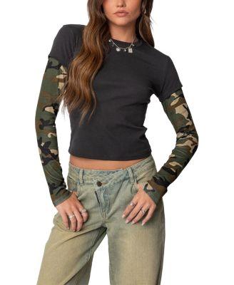 Camo Layered Long Sleeve T Shirt by EDIKTED Camo Layered Long Sleeve T Shirt by EDIKTED