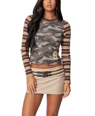 Camo & Stripe Long Sleeve T Shirt by EDIKTED
