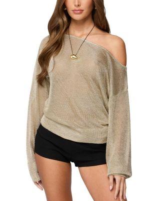 Charlo Off Shoulder Shiny Knit Top by EDIKTED
