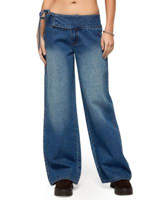 Cleo Tie Waist Low Rise Baggy Jeans by EDIKTED