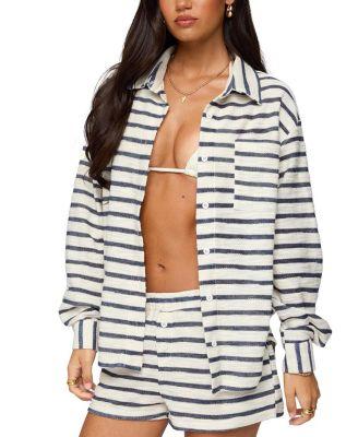 Collins Oversized Striped Button Up Shirt by EDIKTED