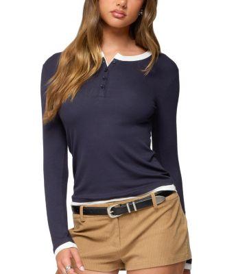 Contrast Layered Look Henley Top by EDIKTED