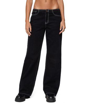 Contrast Stitch Low Rise Black Wash Jeans by EDIKTED