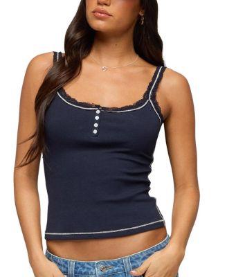 Contrast Stitched Lacey Henley Top by EDIKTED