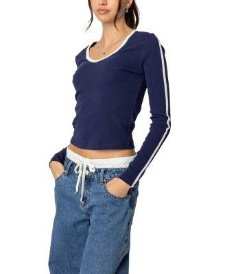 Contrast V Neck Long Sleeve T-Shirt by EDIKTED