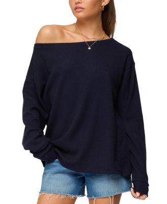 Damari Off Shoulder Oversized Waffle Top by EDIKTED