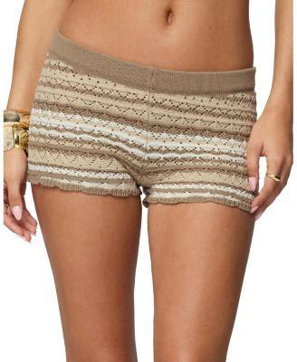 Daphnie Striped Pointelle Knit Shorts by EDIKTED