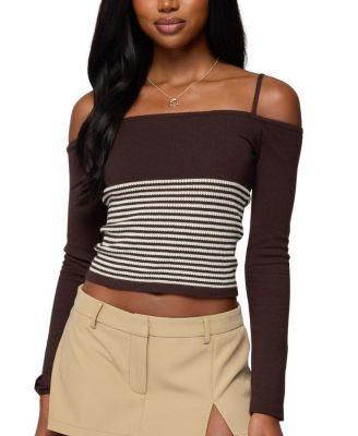 Darya Striped Off Shoulder Knit Top by EDIKTED