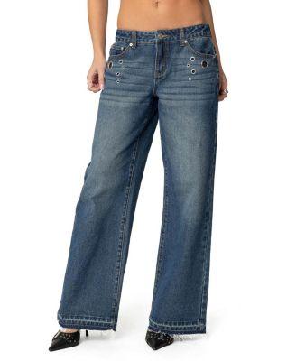 Davis Grommet Low Rise Jeans in Blue Wash by EDIKTED