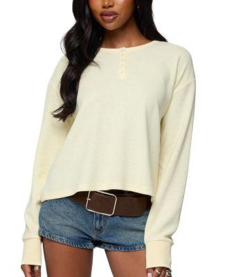 Deni Long Sleeve Henley Waffle Top by EDIKTED