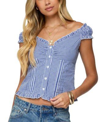 Dorothie Gingham Button Up Top by EDIKTED