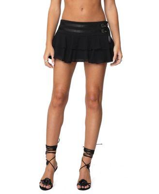 Double Belt Ruffled Chiffon Mini Skort by EDIKTED