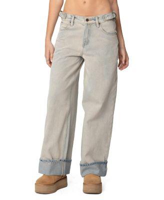 Double Belt Washed Low Rise Jeans in Blue by EDIKTED