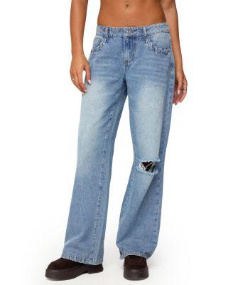 Dutton Distressed Low Rise Light Rinse Wash Jeans by EDIKTED