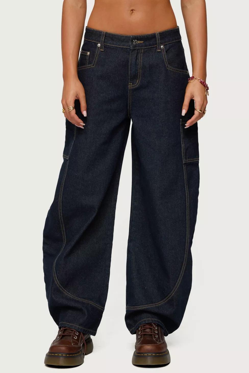 Edikted Aden Contrast Stitch Barrel Jean by EDIKTED