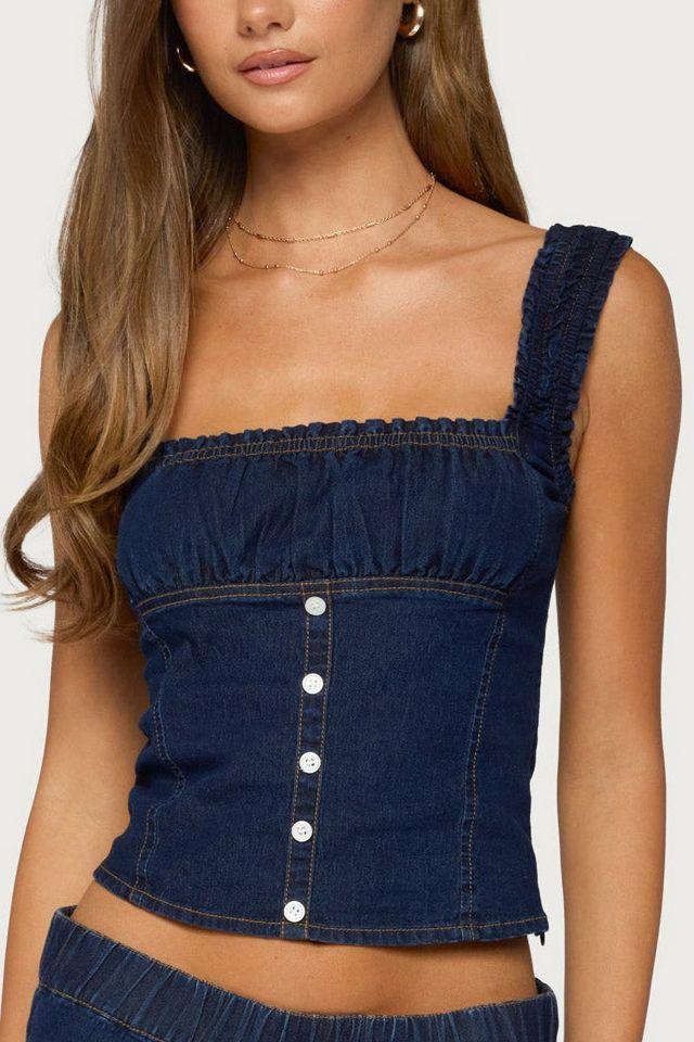 Edikted Aggie Ruched Button Denim Top by EDIKTED