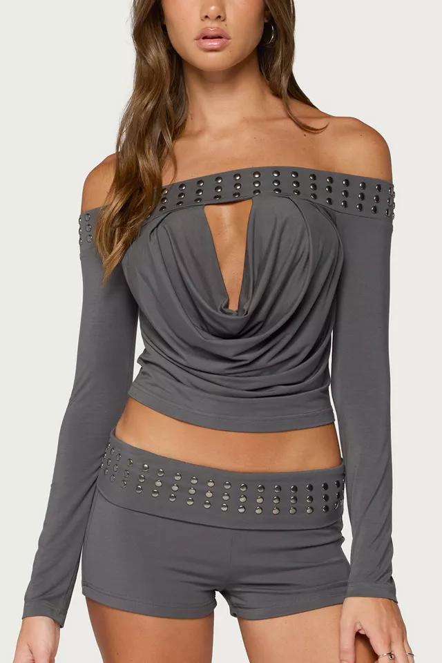 Edikted Amy Studded Off Shoulder Cowl Neck Top by EDIKTED