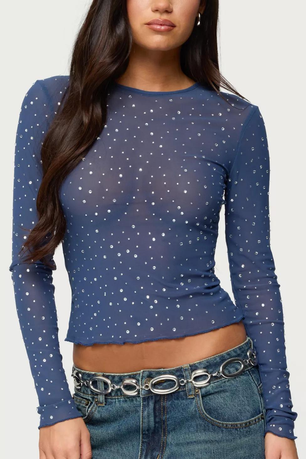 Edikted Anari Rhinestone Mesh Top by EDIKTED