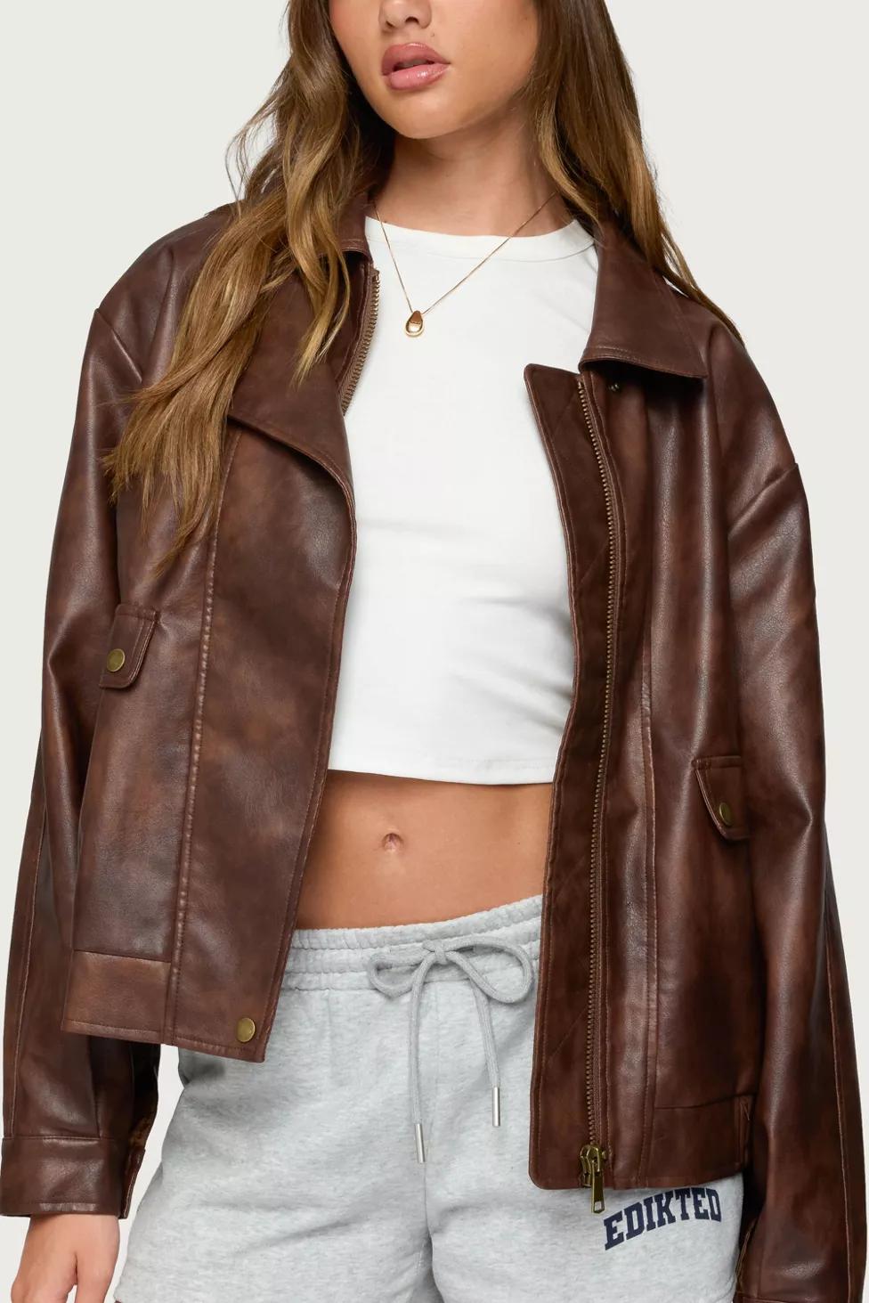 Edikted Ardella Oversized Faux Leather Jacket by EDIKTED