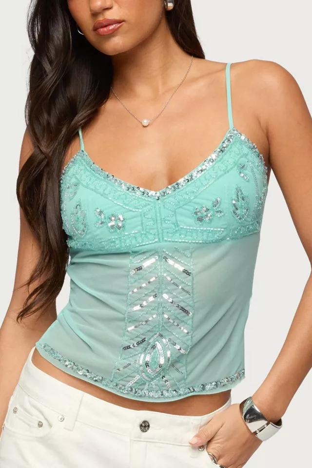 Edikted Azelia Beaded Sheer Chiffon Top by EDIKTED