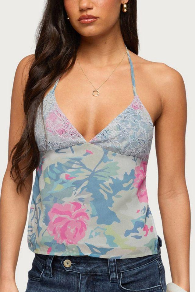 Edikted Bloomey Printed Backless Halter Top by EDIKTED