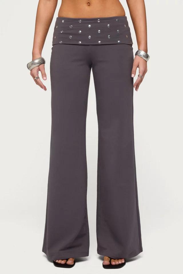 Edikted Breanna Studded Foldover Wide Leg Pants by EDIKTED