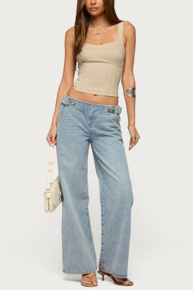 Edikted Buckled Low Rise Baggy Jeans by EDIKTED