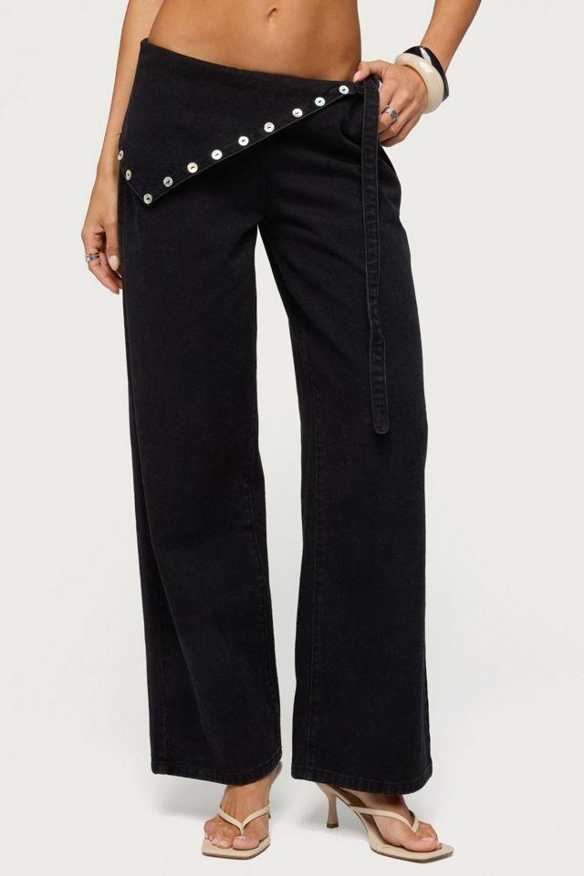 Edikted Button Foldover Low Rise Baggy Jean by EDIKTED