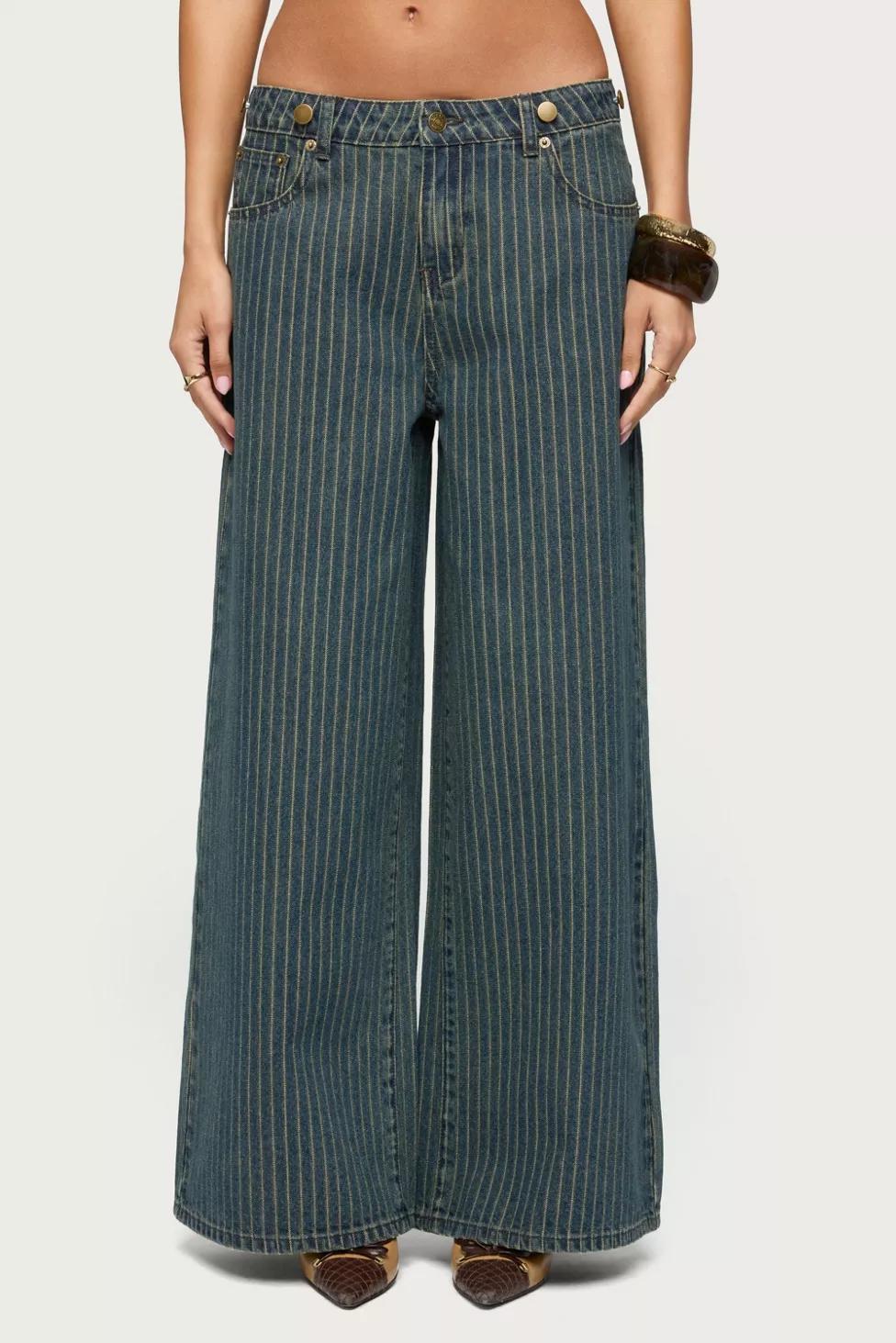 Edikted Button Pinstripe Low Rise Baggy Jean by EDIKTED