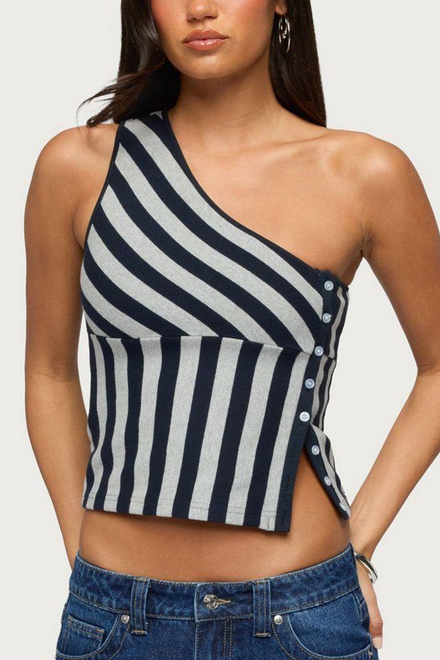 Edikted Button Striped One Shoulder Top by EDIKTED