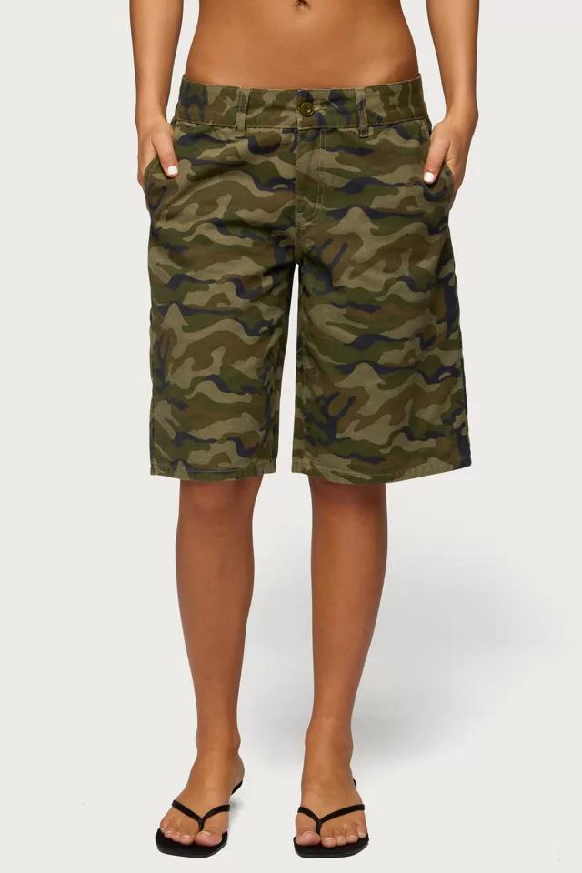 Edikted Camo Denim Low Rise Bermuda Shorts by EDIKTED