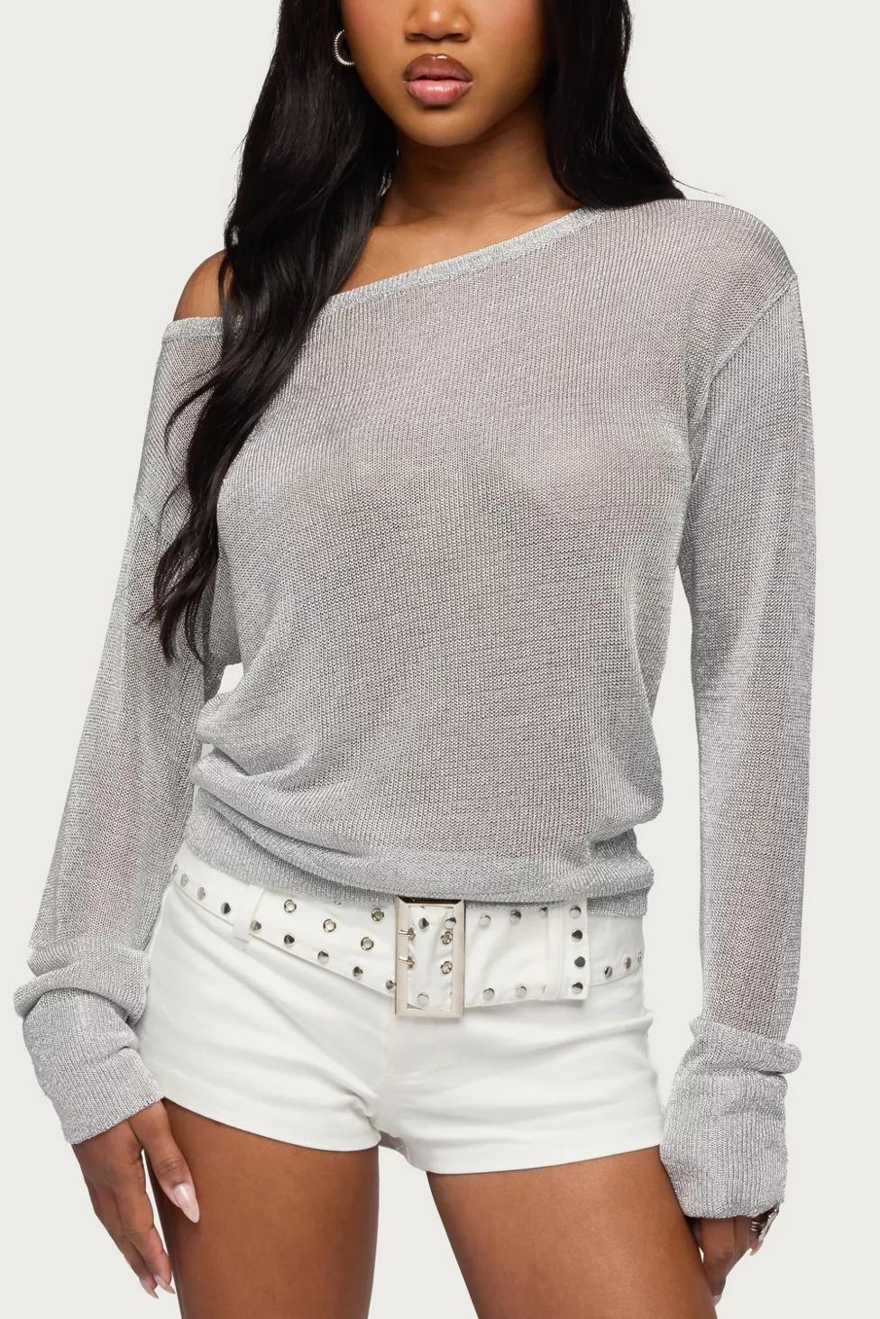 Edikted Charlo Off Shoulder Shiny Knit Top by EDIKTED