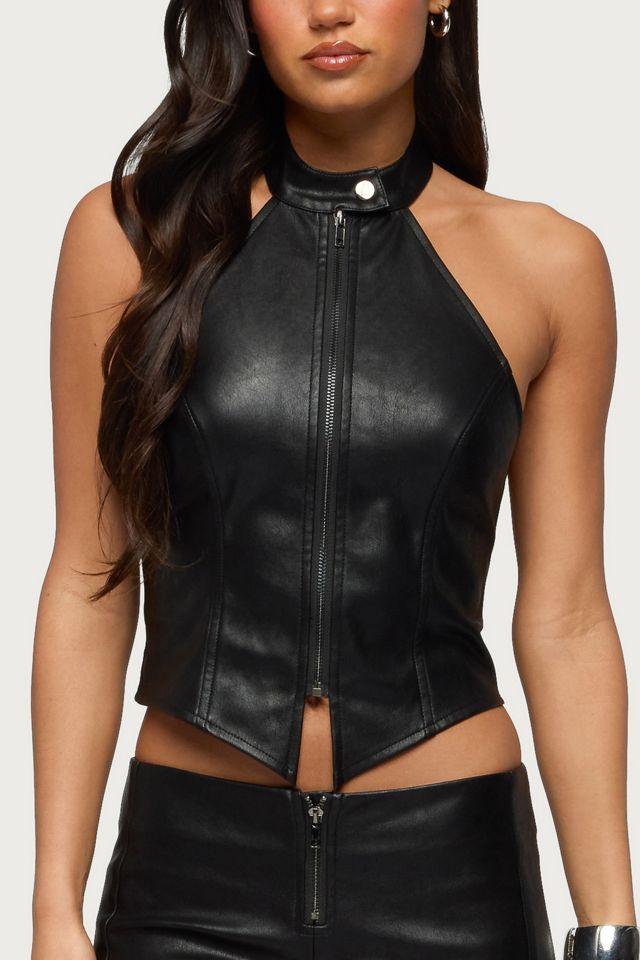 Edikted Diana Zip Up Faux Leather Halter Top by EDIKTED