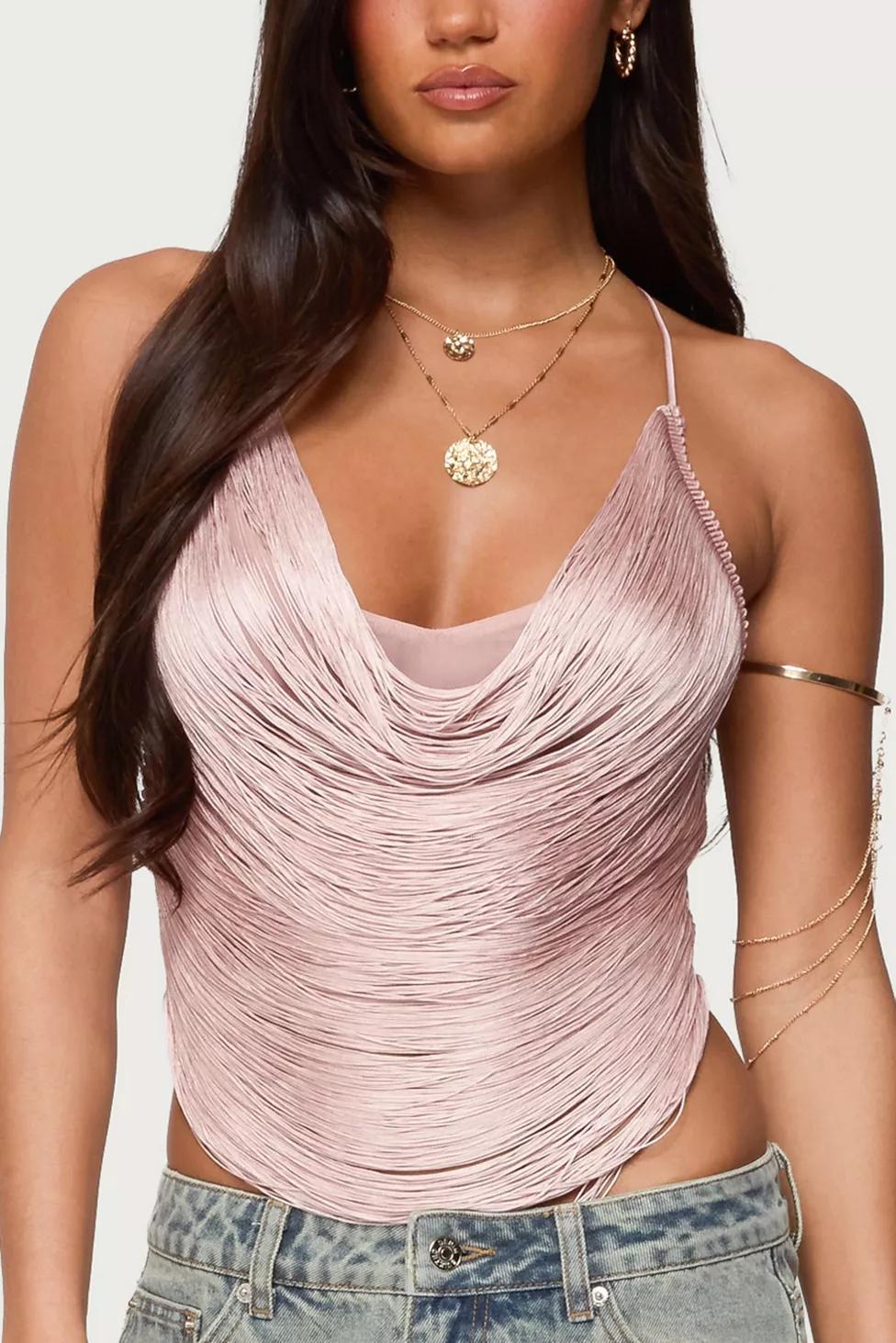 Edikted Elenie Fringed Cowl Neck Top by EDIKTED