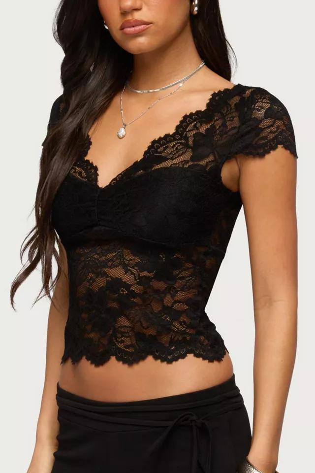 Edikted Elza Scalloped Sheer Lace Top by EDIKTED