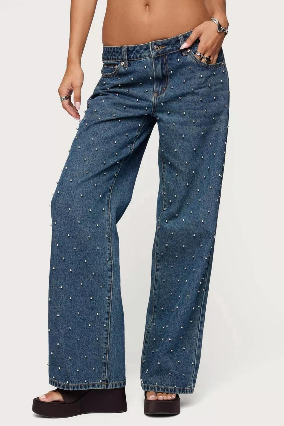 Edikted Esmay Studded Low Rise Jean by EDIKTED